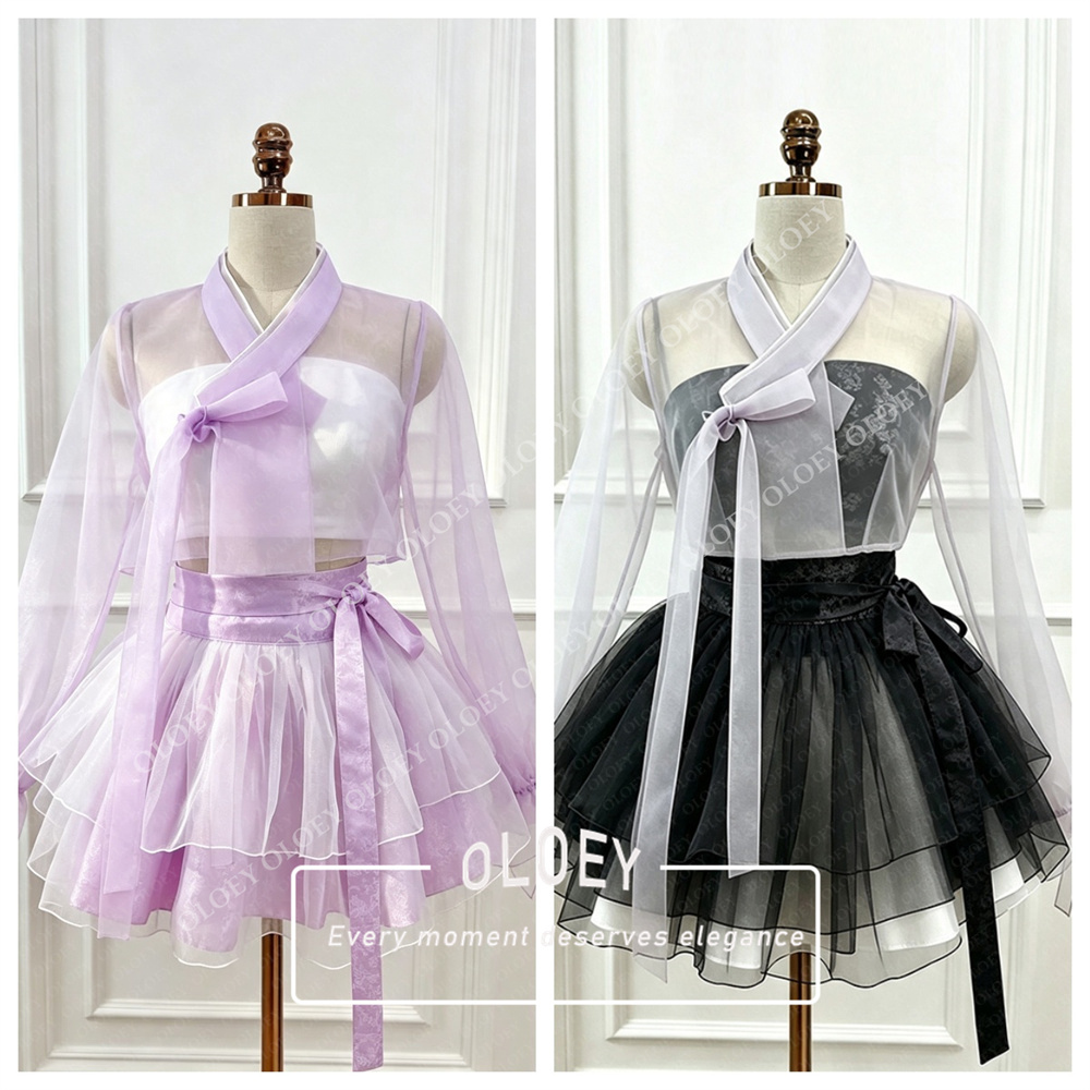 Modern Korean Lifestyle - OLOEY Modernes Schwarz-Rotes Kurzes Konzert-Hanbok-Set 2-teilig
